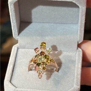 Stunning Natural Tourmaline Ring Rose Gold over 925 Sterling Silver Sz 8